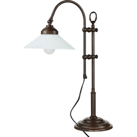 Schreibtischlampe Messing Glas 49 cm hoch verstellbarer Schirm E14 Tischleuchte (1/5)