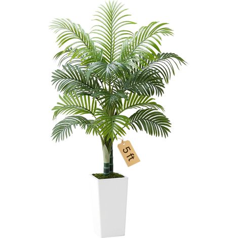 Palmier Artificiel Areca, 1,5 m, Plante Artificielle Tropicale en Pot Blanc, Faux Arbre Tropical Palmier Areca Tronc Épais, Fausse Plante pour Décoration Intérieur, Bureau, Intérieur, Extérieur (1/5)