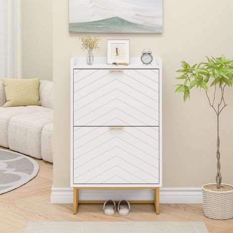 UEV Scarpiera, con 2 Ribalte, Scarpiera Stretta, Montaggio a Soffitto con Recinzione, Ripiano Regolabile in 2 Posizioni, per Corridoio, Soggiorno, 50 x 24 x 91 cm, Bianco