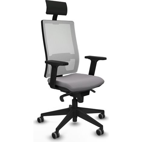 Pouf Synchro rete bianca ecopelle grigia braccioli grigi 2D base piramidale testata fissa poggiatesta fisso ruote gommate 65mm (1/5)