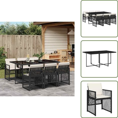 Cuscini da giardino - vidaXL Set da Pranzo da Giardino 7 pz Nero con Cuscini in Polyrattan - Rattan PE