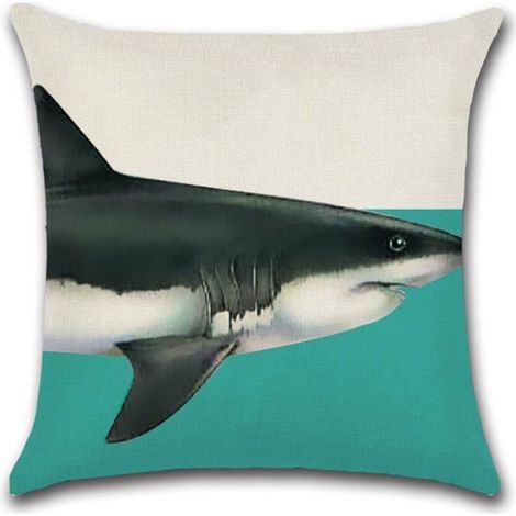 Taie d'oreiller - - Tête de requin stylisée - Lin naturel - 45x45 cm - Élégance chic ENEVAOCT