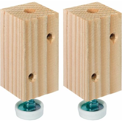 – Lot de 2 pieds réglables en bois 55mm – Vérin en acier avec capuchon – Bloc de fixation robuste – Pour meubles et projets de bricolage (1/2)