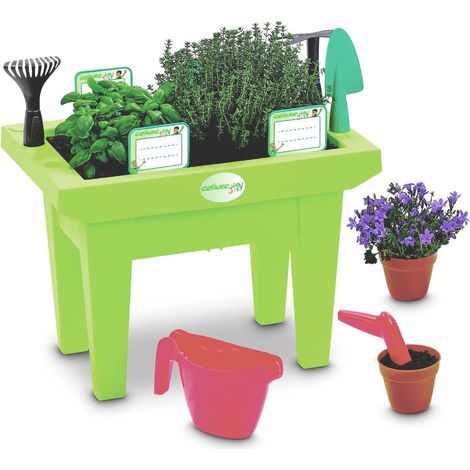 Kinder-Hochbeet mit Gartenwerkzeug Frühbeet Pflanzkasten Kräuterbeet Gemüsebeet (1/3)