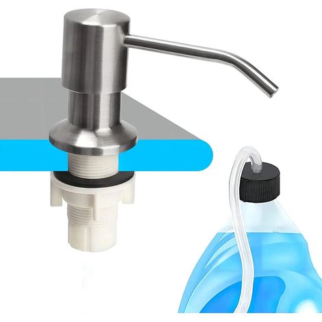 Dispensador de jabón para fregadero de cocina con kit de tubo. El tubo se conecta directamente al frasco de jabón, sin necesidad de rellenarlo.
