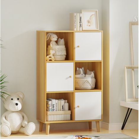 Bibliothèque Modulable 6 Cases avec 3 Portes Anti-Poussière - 110cm Design Blanc Bois Panneau de Particules Résistant à l'Usure, Organisation Optimale pour Maison & Bureau (1/5)