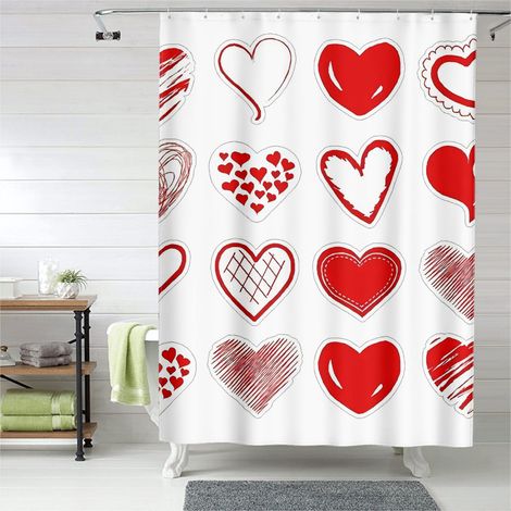 Rideau de douche motif Valentine artistique, cœurs doux, rideau salle de bain imperméable, 90x180 cm (1/5)