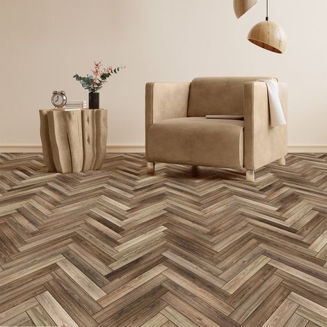 Stickers Sol Anti-dérapant avec Protection - SOL IMITATION PARQUET CHEVRONS BOIS FONCÉ - 1 sticker de 60x100cm (1/5)