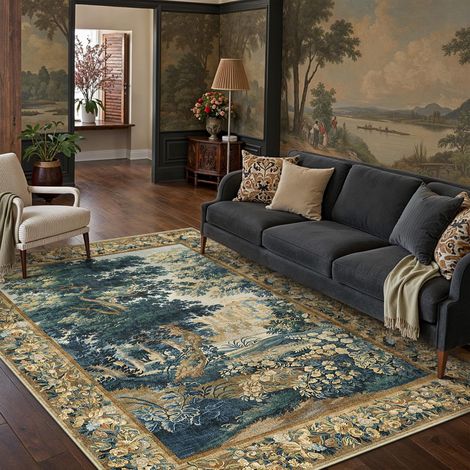 Vintage Tapis Salon 160x230cm Beige Lavable en Machine Chambre Rug, Antidérapant Grand Rugs, Salle a Manger, Bureau Carpets, Interieur Doux Poil Ras Carpet (1/5)