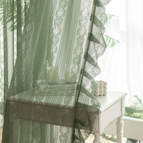 Voilage Bohème en Dentelle 150 × 175 cm, Rideau Transparent à Volants, Ourlet Festonné, Passe-Tringle, Décoration Romantique pour Chambre et Cuisine (1/5)