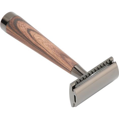 Rasoir de sûreté durable en alliage de zinc avec manche en bois pour rasage traditionnel homme (1/5)