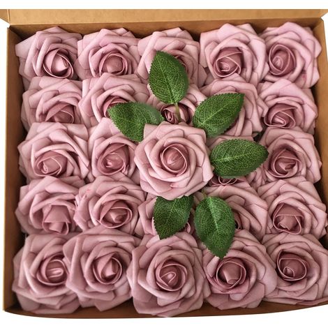 Roses Artificielles - Tiges en Mousse PE - Fleur de Couronne ou Décoration Florale - 25 Pièces - Rose Réaliste pour Mariage Centre de Table Bouquet DIY Déco Intérieure (1/4)