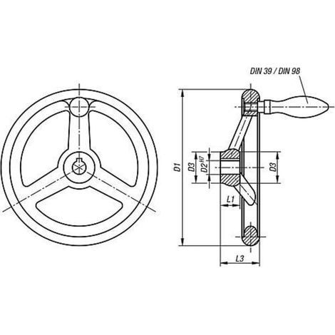 KIPP Handrad DIN 950 400 Passbohrung 30H7 Aluminium Ballen (1/2)
