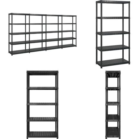 Étagère de rangement à 5 niveaux Noir 340x40x185 cm Plastique - Étagère De Rangement - Étagère Industrielle - Meuble De Rangement - Stockage Vertical - Organisation Maison - Home & Living (1/5)