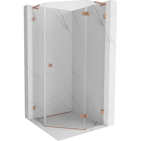 Mexen Lunar L cabine de douche pentagonale pivotante droite 100x100 cm, transparent, cuivre brossé - 831L-100P-100L-65-00-P (1/5)