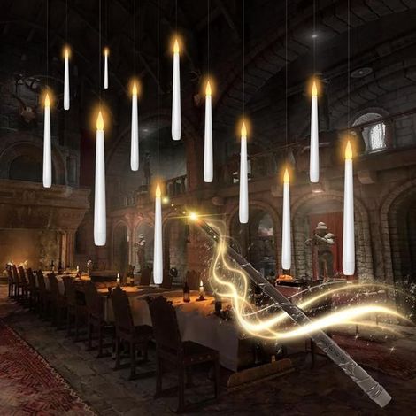 Bougies LED - Bougies flottantes - Bougies magiques - Éclairage d'ambiance - Coffret de 12 pièces - Flammes réalistes - Contrôle par baguette magique - LED à faible consommation d'énergie (1/5)