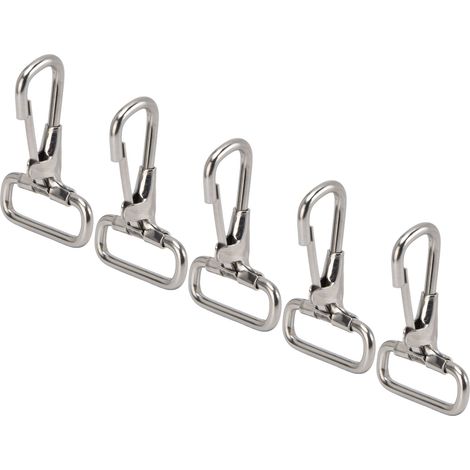 Lot de 5 mousquetons à ressort en acier inoxydable 304 avec boucle de connexion métallique, universels, pour porte-clés, laisse ou collier pour chien, 29 mm
