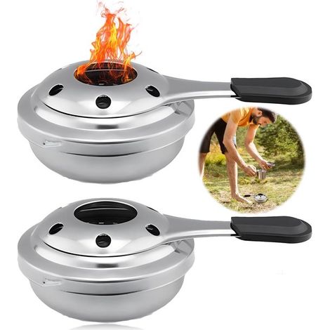 Mini brûleurs à alcool 2 pièces – Réchauds de camping portables avec pare-vent – En acier inoxydable – Pour randonnée pique-nique camping et survie (1/5)