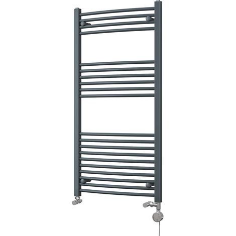 Zennor - Anthracite Dual Fuel Towel Rail H1200mm x W600mm Thermostatic - Curved (1/3)