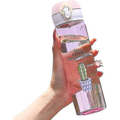 Gourde de sport rose (500 ml) avec paille, idéale pour le camping et les activités de plein air. Gobelet portable en plastique. (1/4)