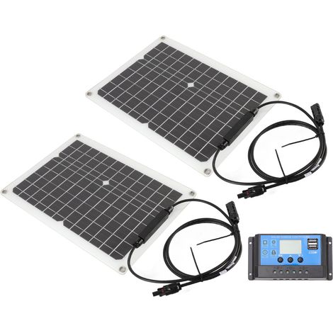2-teiliges Solarmodul-Set, 50 W monokristallines Silizium-Solarpanel mit 10-A-Laderegler für Auto, Yacht und Wohnmobil (1/5)