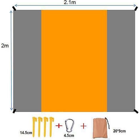 tapis De Plage Impermable Et Rsistant Au Sable 210 X 200 Cm (orange-gris) Tapis De Fixation 4 Coins Tapis De Plage Pour Les Voyages La Plage, Le (1/5)