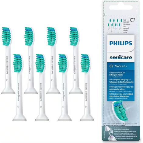 Têtes de brosse de rechange Philips Sonicare ProResults pour brosse à dents HX6018/07 Standard (8 têtes de brosse de rechange) (1/5)