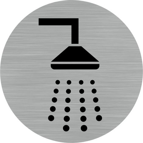 Pictogramme douche.- Plaque aluminium brossé - Diamètre 83 mm