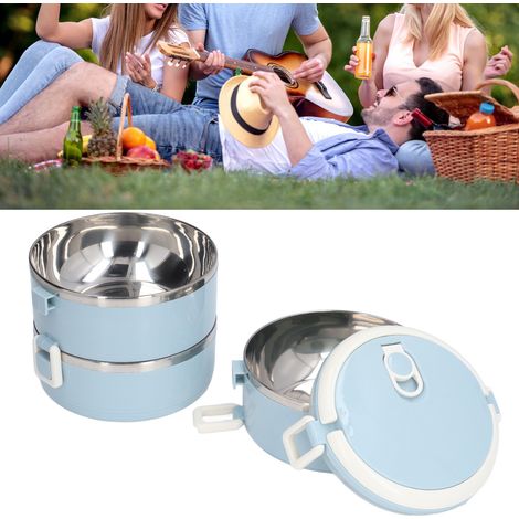Isolierte Lunchbox aus Edelstahl 304, runde Bento-Box, luftdichte Lunchbox, Lebensmittelaufbewahrungsbehälter, blau (1/5)