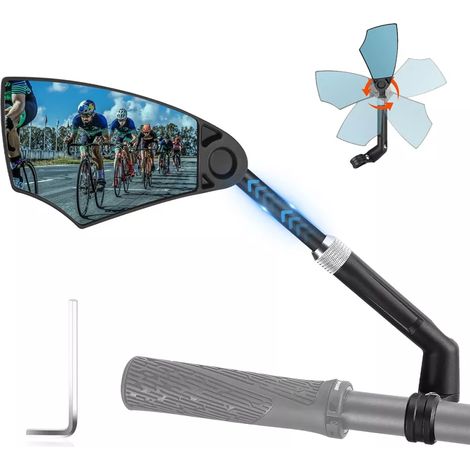 Retroviseur Vélo - Pour Guidon 20-23 mm - Réglable 360° et Pivotant 60° - Bras Télescopique 50 mm - Anti-Éblouissement - 1 Pièce (1/5)