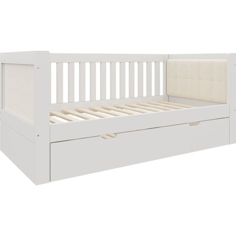 Cama de día 90x200 cm con cama extraíble 90x190 cm de madera blanca (1/5)