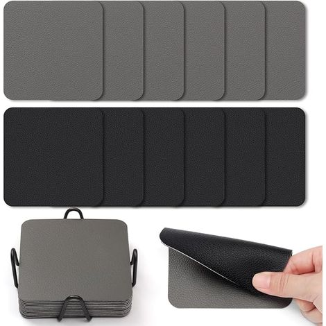 Lot de dessous de verre double face en similicuir imperméable antidérapant facile à nettoyer avec support de dessous de verre (gris noir) (1/5)