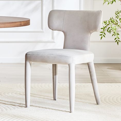 Juego de 2 sillas de comedor con respaldo en T, asiento acolchado de tejido gris claro, patas de hierro (1/5)