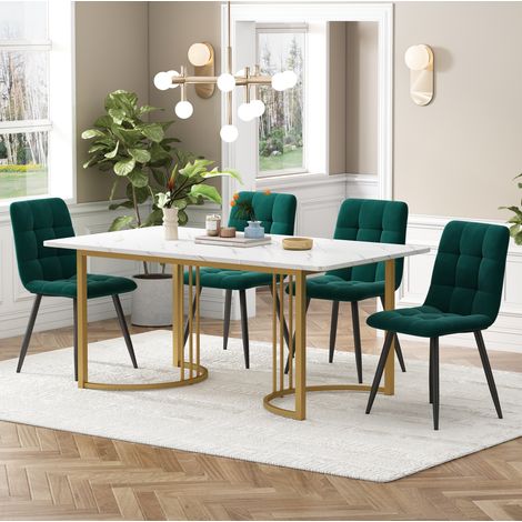 tavolo pranzo 140x80 con 4 sedie marmo bianco moderno HAVRYA (1/4)
