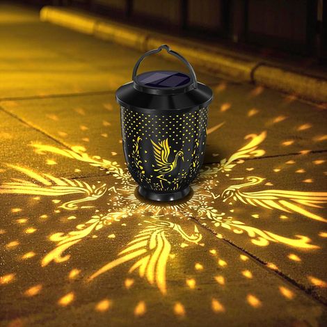 Lanterne solaire d'extérieur avec effet flamme - Lampe suspendue LED ajourée en forme de colibri - Lanterne décorative étanche pour jardin, terrasse, cour et véranda (1/5)