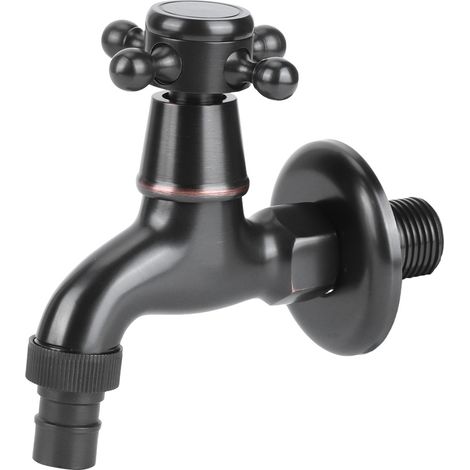 G1/2-Zoll-Gewinde, Retro-Stil-Wasserhahn, Messing, Schwarz, kurze Ausführung, Waschmaschinen-Schnellöffnungshahn (1/5)