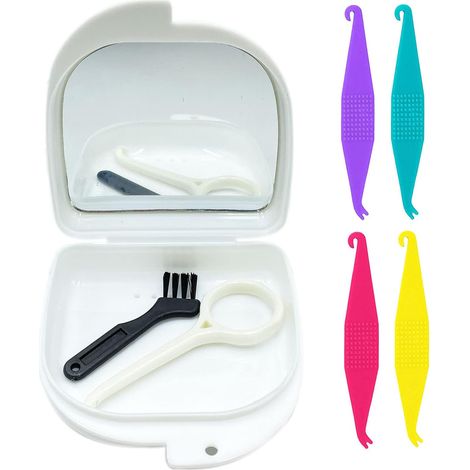 7pcs Oral Care Removal Kit Including 1 x Retainer Case with Mirror and Air Holes 1 x Alignment Removal Tool 4 x Rubber Bands 1 x Cleaning Brush (White) (1/5)