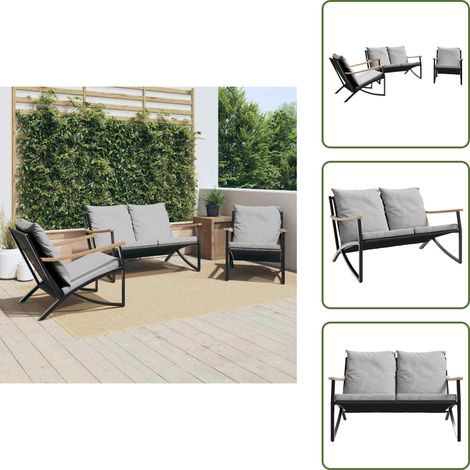 Ensemble de meubles de balcon avec coussins 3 pcs noir acier - Ensemble De Meubles De Balcon - Ensembles De Meubles De Balcon - Ensemble De Meubles D'extérieur - Ensemble De Meubles De Jardin (1/5)