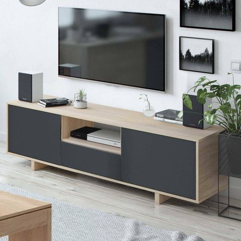 Meuble TV, Buffet pour télévision de salon, Meuble TV 3 portes, Buffet bas, 150x41h46 cm, Chêne (1/5)
