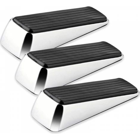 Lot de 3 cales de porte en chrome poli, butées de porte antidérapantes en caoutchouc solide avec surface résistante aux rayures pour toute porte intérieure (1/3)