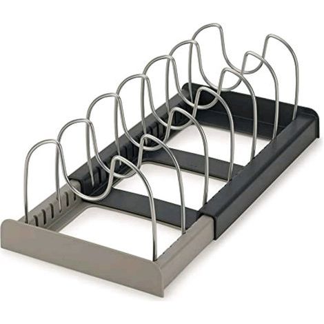 Organisateur de matériel de cuisine extensible à tiroir, en plastique, support de rangement de cuisine, égouttoir de rangement pour assiettes et poêles (1/5)