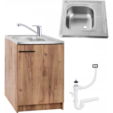Meuble de Cuisine 60 cm - Chêne doré - Avec Évier Deante et Robinet Chromé - Pratique et Élégant