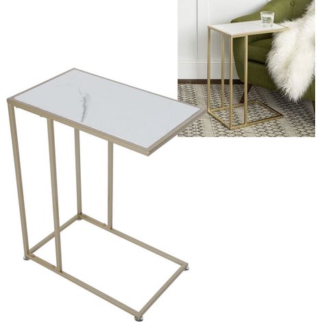 Bardusch - Table d'appoint ouverte en forme de C, Table basse moderne, Table basse en marbre, Table mobile, Convient pour un petit espace salon chambre bureau (1/5)