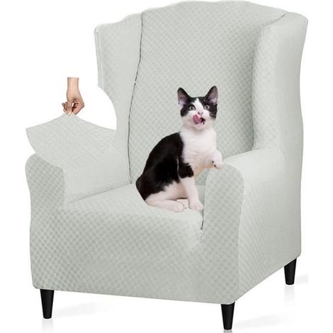 Housse de Fauteuil Élastique avec Oreilles, 1 Pièce Jacquard Protecteur de Canapé Appui-Tête Housse de Canapé Fauteuil ,Ivoire (1/4)