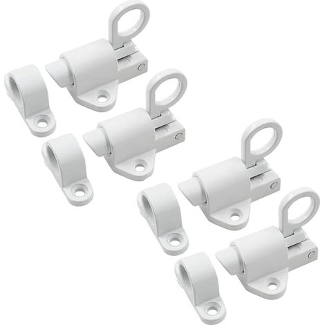 Loquet à ressort automatique à fermeture automatique blanc en 4 pièces (2,3 x 1,7 pouces) pour portes coulissantes, fenêtres, armoires et portes de grange (1/5)
