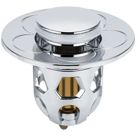 Universal Bath Drain, Push-Type Sink Drain, Universal Stainless Steel Bath Drain, Silver, 9 x 6.5 cm (1/3)