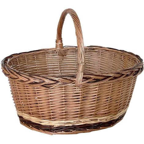 Cesta de mimbre Matilde ovalada bicolor con asa 51,5 cm x 42 cm h 24