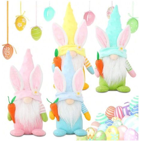 Lot de 4 figurines de gnomes pour cadeaux de Pâques, gnomes suédois scandinaves, gnomes mignons pour la maison, la ferme, la famille, les cadeaux de fête (1/4)