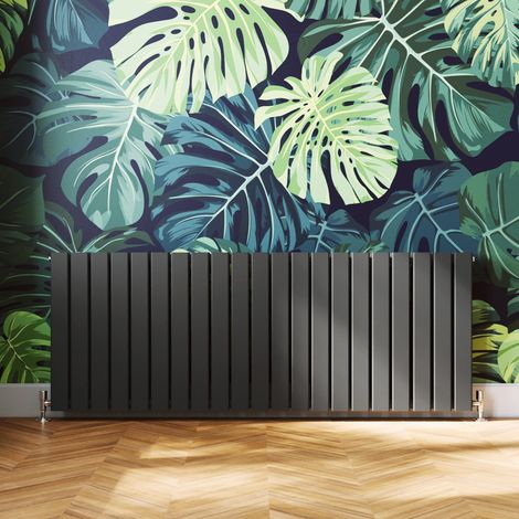 ELEGANT 600 x 1596 mm Anthracite Horizontal Column Radiator Anthracite Double Flat Panel Radiator + Chrome Thermostatic Radiator Valves (1/5)