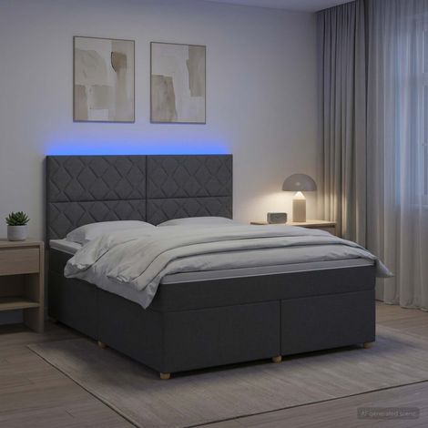 Lit boxspring avec matelas Gris foncé 180 x 200 cm Tissu (1/5)